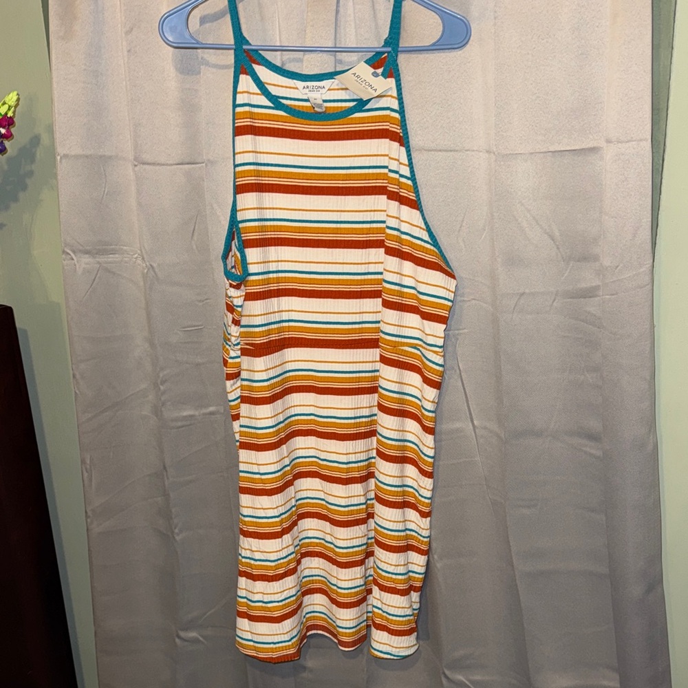 Arizona Jean Company Striped Mini Dress - Orange, Blue, White